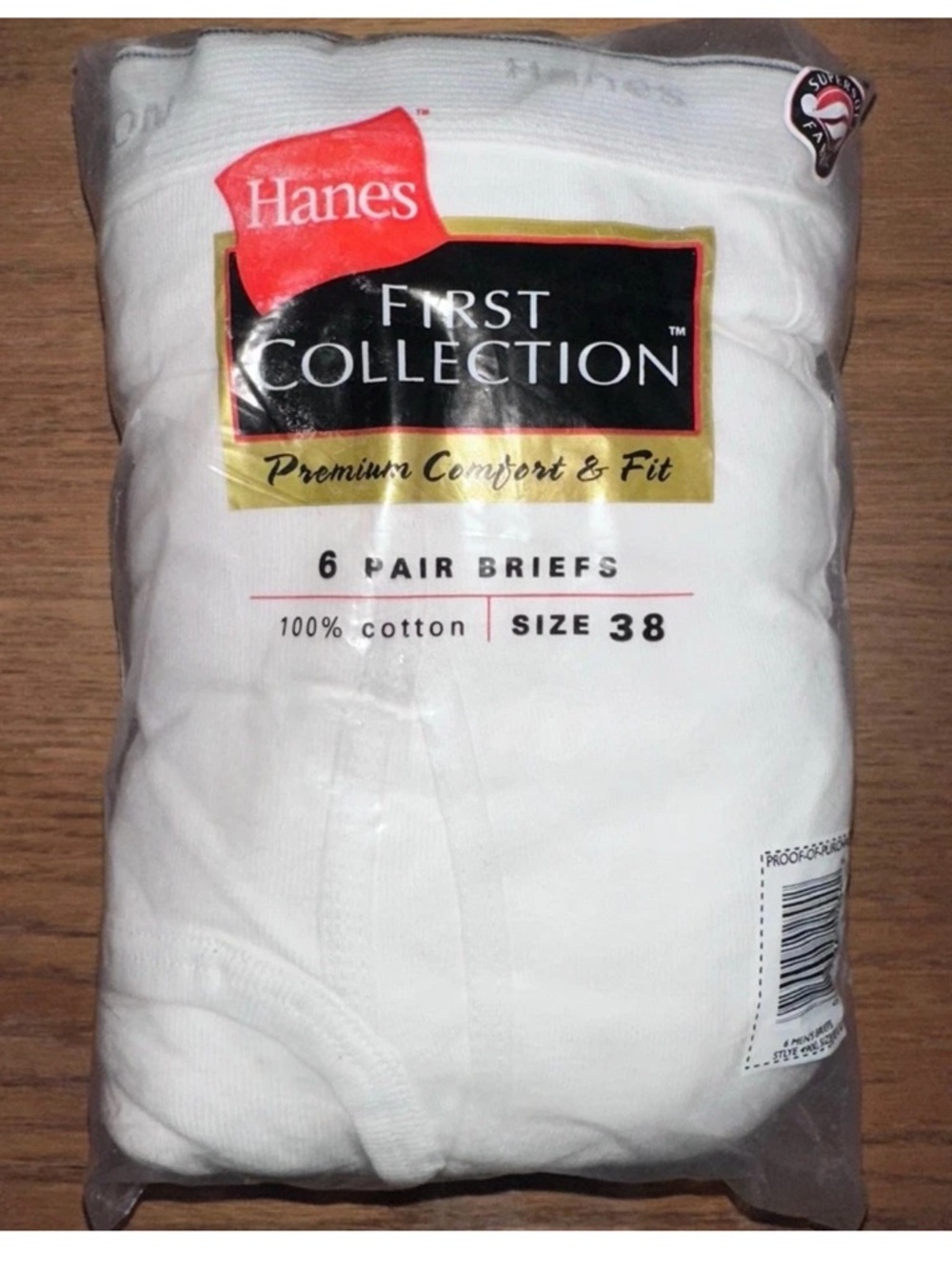 NOS Vintage 2000 Men's Size 38 Hanes First Collection Cotton White Briefs Pk/6